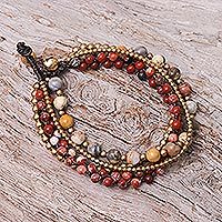 Agate and serpentine beaded torsade bracelet, 'Wonderful Mood' - Agate and Jasper Beaded Torsade Bracelet from Thailand