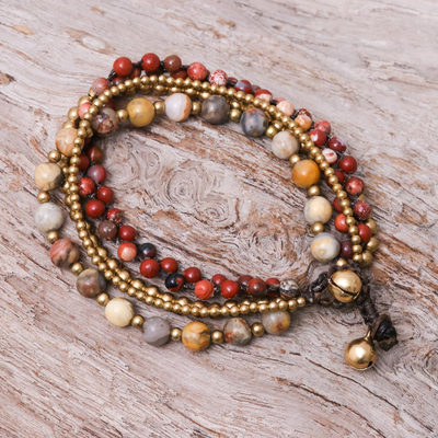 Agate and serpentine beaded torsade bracelet, 'Wonderful Mood' - Agate and Jasper Beaded Torsade Bracelet from Thailand
