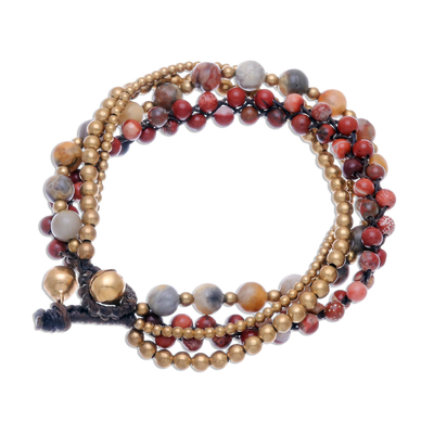 Agate and serpentine beaded torsade bracelet, 'Wonderful Mood' - Agate and Jasper Beaded Torsade Bracelet from Thailand