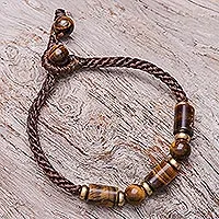 Tiger's eye beaded pendant bracelet, 'Nature Made' - Tiger's Eye Beaded Pendant Bracelet from Thailand