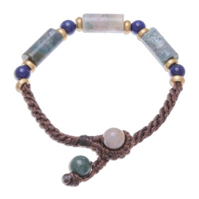 Agate and Lapis Lazuli Beaded Pendant Bracelet