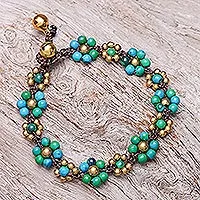 Brass Bracelet Turquoise-color Gems Beaded Jewelry - Thai Elephant