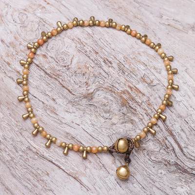 Quartz beaded charm anklet, 'Bohemian Shower in Orange' - Orange Quartz Beaded Charm Anklet from Thailand