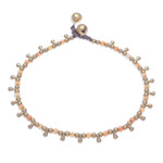 Quartz beaded charm anklet, 'Bohemian Shower in Orange' - Orange Quartz Beaded Charm Anklet from Thailand