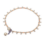 Quartz beaded charm anklet, 'Bohemian Shower in Orange' - Orange Quartz Beaded Charm Anklet from Thailand