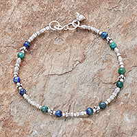 Azure-malachite beaded bracelet, 'Antique Hill Tribe'