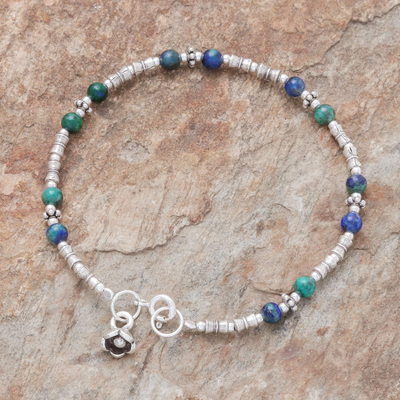 Azure-malachite beaded bracelet, 'Antique Hill Tribe' - Hill Tribe Azure-Malachite Beaded Bracelet from Thailand