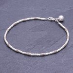 Silver beaded bracelet, 'Hill Tribe Ring' - Karen Silver Beaded Bracelet with Ringing Bell from Thailand