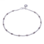 Silver beaded bracelet, 'Hill Tribe Ring' - Karen Silver Beaded Bracelet with Ringing Bell from Thailand