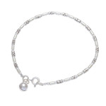 Silver beaded bracelet, 'Hill Tribe Ring' - Karen Silver Beaded Bracelet with Ringing Bell from Thailand