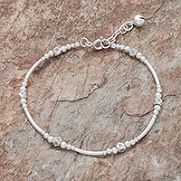 Silver beaded bracelet, 'Fascinating Hill Tribe' - Handcrafted Karen Silver Beaded Bracelet from Thailand