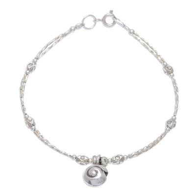 Karen Silver Beaded Bracelet with Conch Charm from Thailand