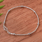 Silver beaded bracelet, 'Cute Hill Tribe' - Spiral Pattern Karen Silver Beaded Bracelet from Thailand