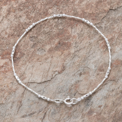 Silver beaded bracelet, 'Cute Hill Tribe' - Spiral Pattern Karen Silver Beaded Bracelet from Thailand