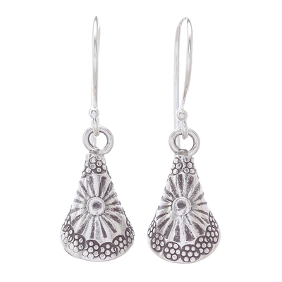 Silver dangle earrings, 'Hill Tribe Cones' - Conical Karen Silver Dangle Earrings from Thailand