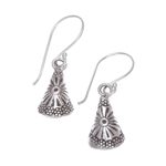 Silver dangle earrings, 'Hill Tribe Cones' - Conical Karen Silver Dangle Earrings from Thailand