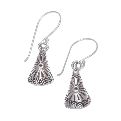 Silver dangle earrings, 'Hill Tribe Cones' - Conical Karen Silver Dangle Earrings from Thailand