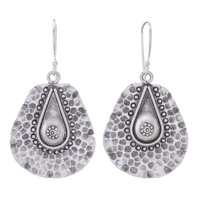 Silver dangle earrings, 'Hammered Drops' - Handmade Drop-Shaped Karen Silver Earrings from Thailand