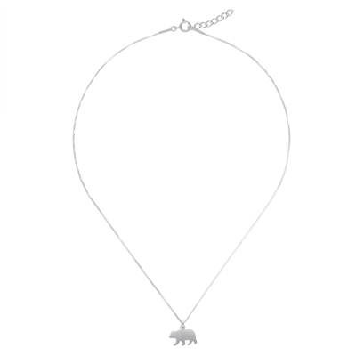 Sterling silver pendant necklace, 'Brushed Bear' - Sterling Silver Bear Pendant Necklace from Thailand
