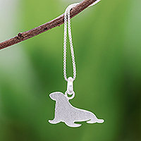 Sterling silver pendant necklace, 'Brushed Seal' - Sterling Silver Seal Pendant Necklace from Thailand