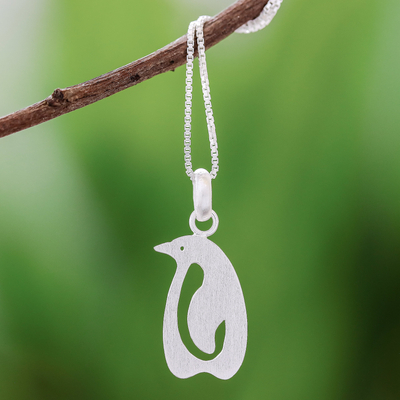 Sterling silver pendant necklace, Brushed Penguin