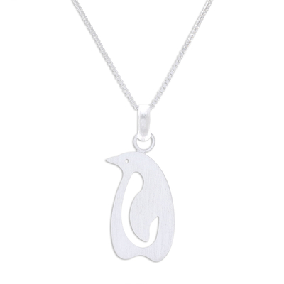 Sterling silver pendant necklace, 'Brushed Penguin' - Sterling Silver Penguin Pendant Necklace from Thailand