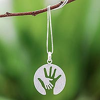 Hand Motif Inspirational Sterling Silver Pendant Necklace,'Generations'