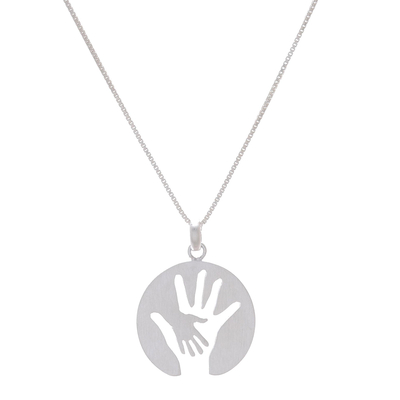 Sterling silver pendant necklace, 'Generations' - Hand Motif Inspirational Sterling Silver Pendant Necklace
