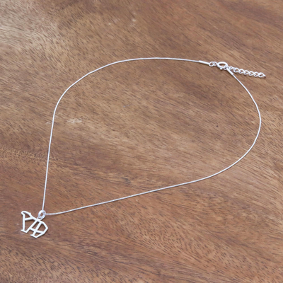 Halskette mit Anhänger aus Sterlingsilber - Geometrische Halskette mit Eisbär-Anhänger aus Sterlingsilber