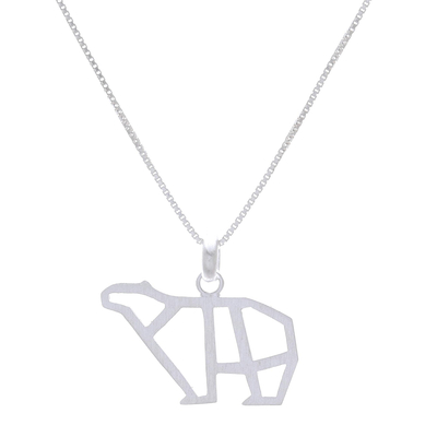 Sterling silver pendant necklace, 'Geometric Polar Bear' - Geometric Sterling Silver Polar Bear Pendant Necklace
