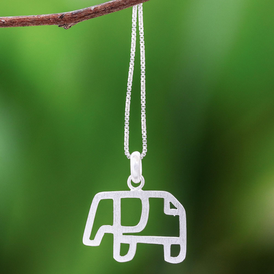 Sterling silver pendant necklace, 'Elephant Gleam' - Geometric Sterling Silver Elephant Pendant Necklace