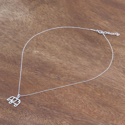 Halskette mit Anhänger aus Sterlingsilber - Geometrische Halskette mit Elefantenanhänger aus Sterlingsilber