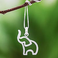 Sterling silver pendant necklace, 'Reverent Elephant'