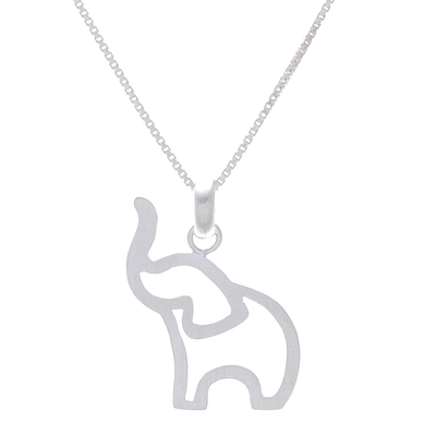 Sterling silver pendant necklace, 'Reverent Elephant' - Brushed-Satin Sterling Silver Elephant Pendant Necklace