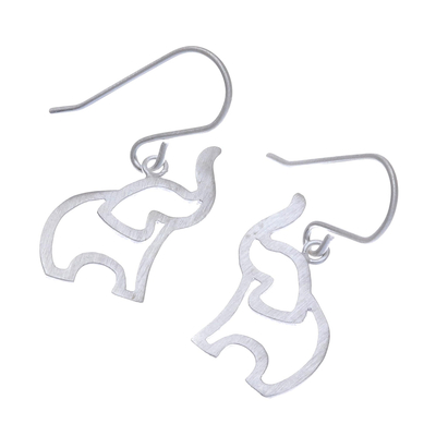 Sterling silver dangle earrings, 'Reverent Elephants' - Brushed-Satin Sterling Silver Elephant Dangle Earrings
