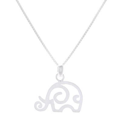Sterling silver pendant necklace, 'Curled Ear' - Curly Sterling Silver Elephant Pendant Necklace