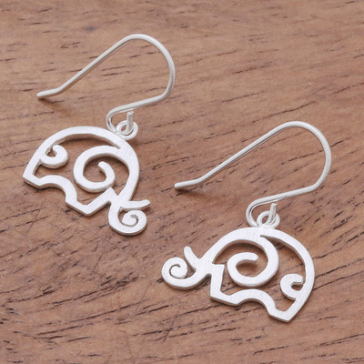 Sterling silver dangle earrings, 'Curled Ears' - Curly Sterling Silver Elephant Dangle Earrings