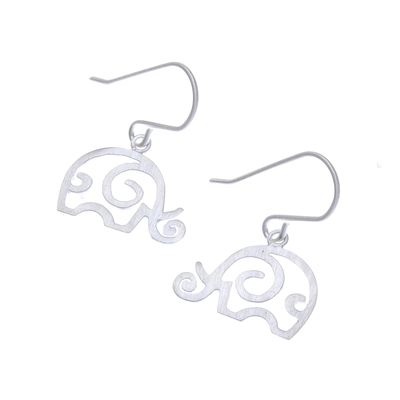 Sterling silver dangle earrings, 'Curled Ears' - Curly Sterling Silver Elephant Dangle Earrings