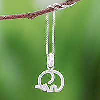 Sterling silver pendant necklace, 'Cute Tusk' - Round Sterling Silver Elephant Pendant Necklace