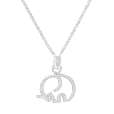 Sterling silver pendant necklace, 'Cute Tusk' - Round Sterling Silver Elephant Pendant Necklace