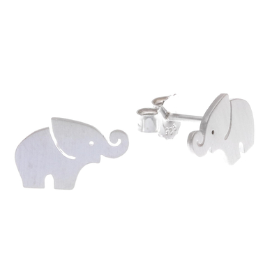Aretes de plata de ley - Aretes de Elefante en Plata de Ley con Troncos Rizados