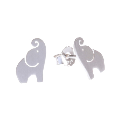 Aretes de plata de ley - Pendientes elefante de plata de ley satinada cepillada