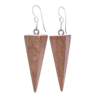 Gooseberry Tree Wood Pyramid Dangle Earrings from Thailand