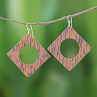 Wood dangle earrings, 'Natural Creativity' - Square Lontar Wood Dangle Earrings from Thailand