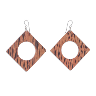 Square Lontar Wood Dangle Earrings from Thailand
