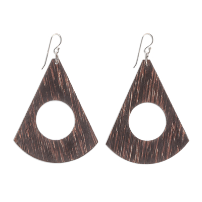 Holz-Baumelohrringe, 'Dark Brown Natural Abstract', 'Dark Brown Natural Abstract - Abstrakter dunkelbrauner Lontar Wood Dangle Ohrringe