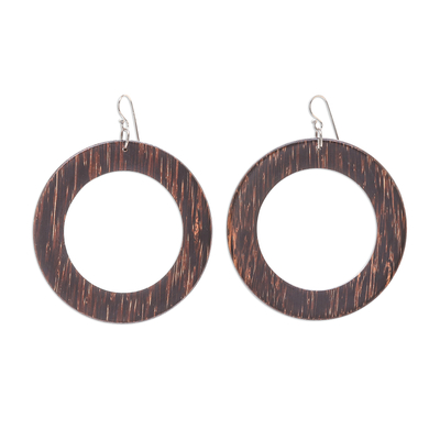 Dark Brown Lontar Wood Ring-Shaped Dangle Earrings