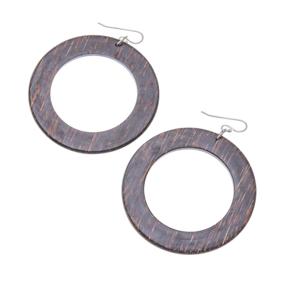 Ohrhänger aus Holz - Ringförmige Ohrhänger aus dunkelbraunem Lontarholz