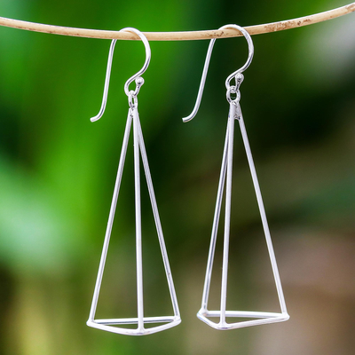 Sterling silver dangle earrings, 'Tall Pyramids' - Pyramid Sterling Silver Dangle Earrings from Thailand
