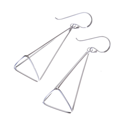 Sterling silver dangle earrings, 'Tall Pyramids' - Pyramid Sterling Silver Dangle Earrings from Thailand